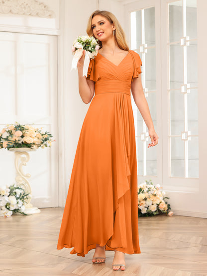 Forme Princesse Col V Longue Robes de soirée de mariage avec Volants