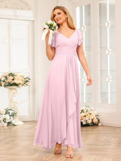 Forme Princesse Col V Longue Robes de soirée de mariage avec Volants