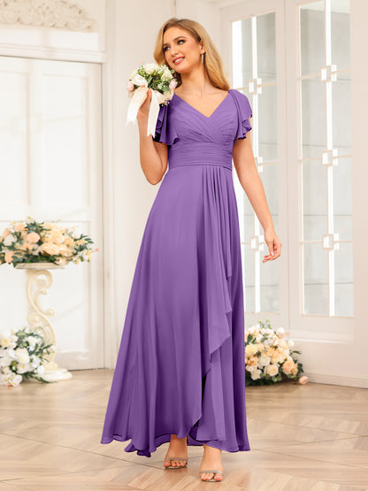 Forme Princesse Col V Longue Robes de soirée de mariage avec Volants