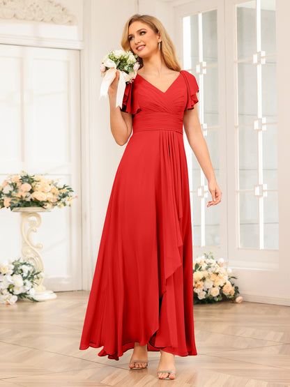Forme Princesse Col V Longue Robes de soirée de mariage avec Volants