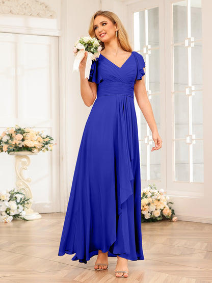 Forme Princesse Col V Longue Robes de soirée de mariage avec Volants