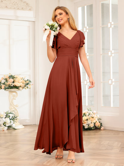 Forme Princesse Col V Longue Robes de soirée de mariage avec Volants