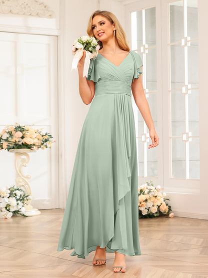 Forme Princesse Col V Longue Robes de soirée de mariage avec Volants
