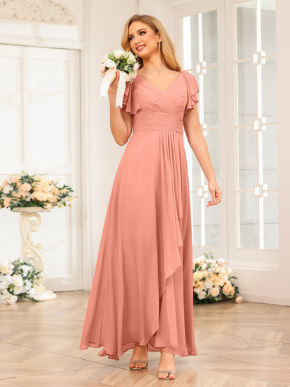 Forme Princesse Col V Longue Robes de soirée de mariage avec Volants