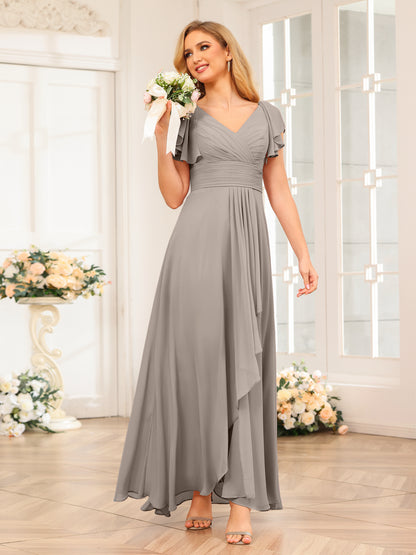 Forme Princesse Col V Longue Robes de soirée de mariage avec Volants