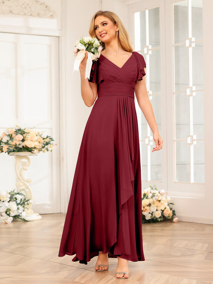 Forme Princesse Col V Longue Robes de soirée de mariage avec Volants