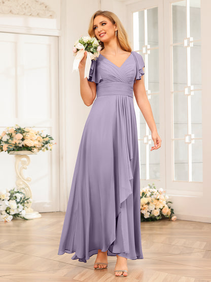 Forme Princesse Col V Longue Robes de soirée de mariage avec Volants