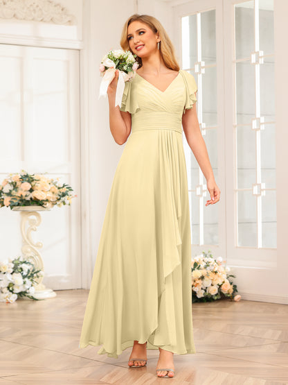 Forme Princesse Col V Longue Robes de soirée de mariage avec Volants