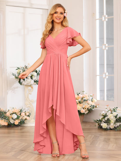 Forme Princesse Col V Longue Robes de soirée de mariage avec Volants