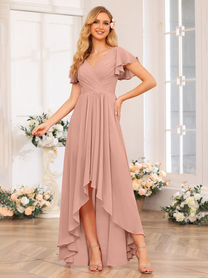 Forme Princesse Col V Longue Robes de soirée de mariage avec Volants