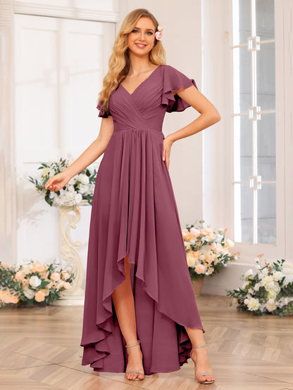 Forme Princesse Col V Longue Robes de soirée de mariage avec Volants