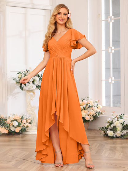 Forme Princesse Col V Longue Robes de soirée de mariage avec Volants