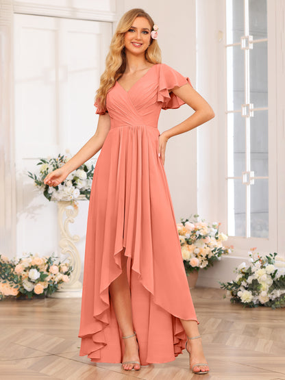 Forme Princesse Col V Longue Robes de soirée de mariage avec Volants