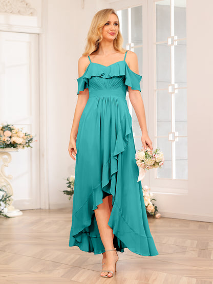 Forme Princesse Bretelles spaghetti Longue Robes de soirée de mariage avec Volants