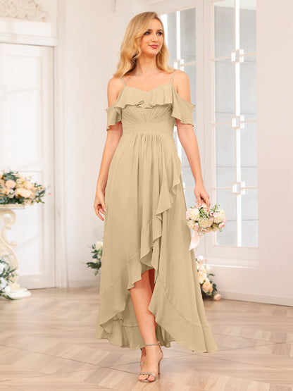 Forme Princesse Bretelles spaghetti Longue Robes de soirée de mariage avec Volants