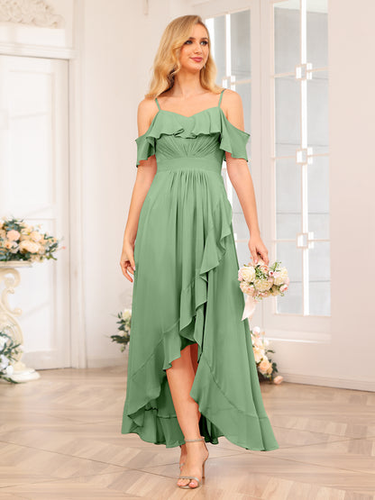 Forme Princesse Bretelles spaghetti Longue Robes de soirée de mariage avec Volants