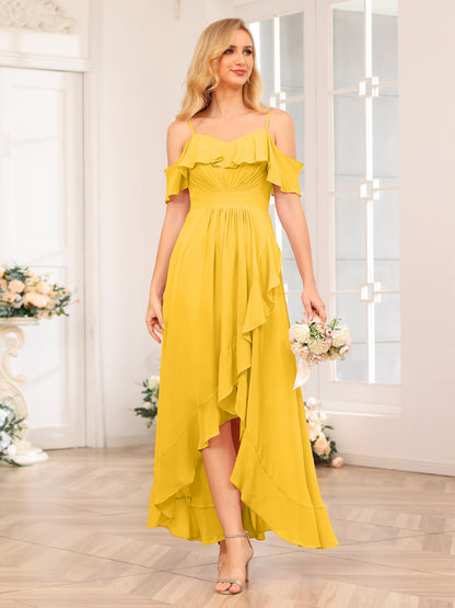 Forme Princesse Bretelles spaghetti Longue Robes de soirée de mariage avec Volants