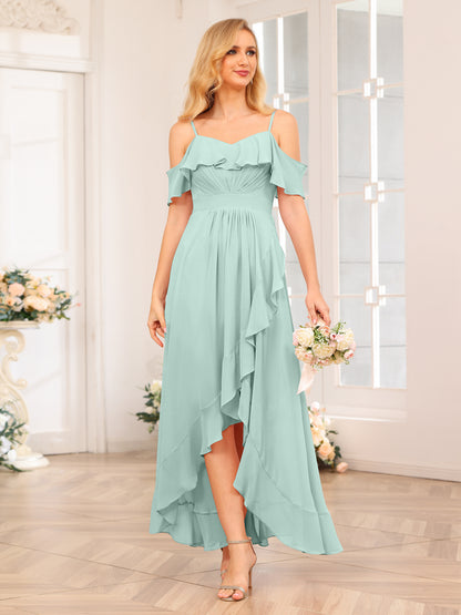 Forme Princesse Bretelles spaghetti Longue Robes de soirée de mariage avec Volants