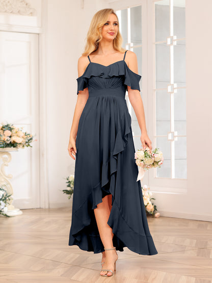 Forme Princesse Bretelles spaghetti Longue Robes de soirée de mariage avec Volants