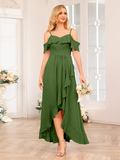Forme Princesse Bretelles spaghetti Longue Robes de soirée de mariage avec Volants