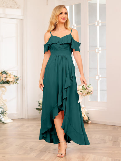 Forme Princesse Bretelles spaghetti Longue Robes de soirée de mariage avec Volants