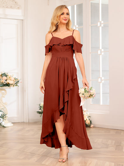 Forme Princesse Bretelles spaghetti Longue Robes de soirée de mariage avec Volants