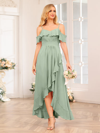 Forme Princesse Bretelles spaghetti Longue Robes de soirée de mariage avec Volants