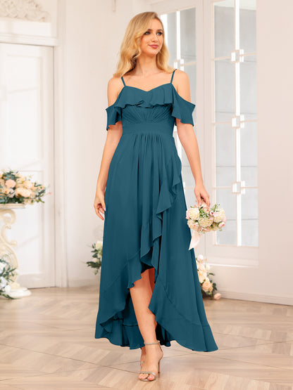 Forme Princesse Bretelles spaghetti Longue Robes de soirée de mariage avec Volants