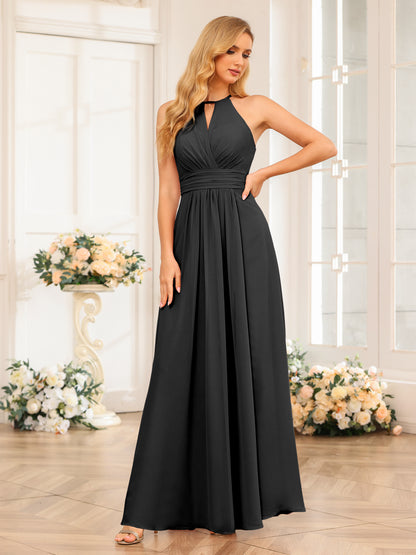 Forme Princesse Licou Longue Robes de soirée de mariage avec Côté fendu