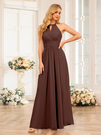 Forme Princesse Licou Longue Robes de soirée de mariage avec Côté fendu