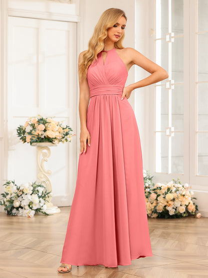 Forme Princesse Licou Longue Robes de soirée de mariage avec Côté fendu