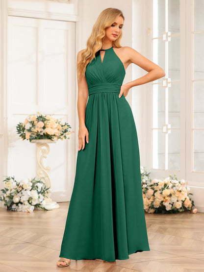 Forme Princesse Licou Longue Robes de soirée de mariage avec Côté fendu