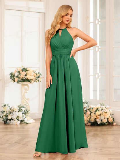Forme Princesse Licou Longue Robes de soirée de mariage avec Côté fendu