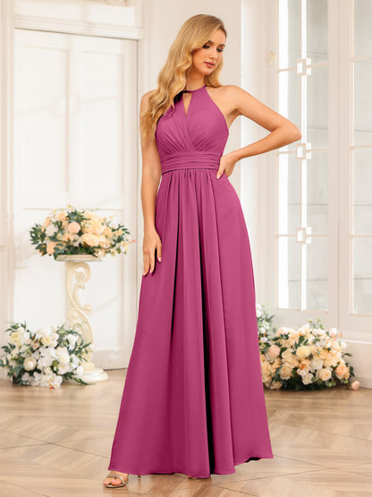 Forme Princesse Licou Longue Robes de soirée de mariage avec Côté fendu