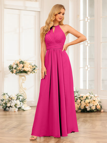 Forme Princesse Licou Longue Robes de soirée de mariage avec Côté fendu