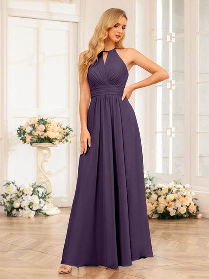 Forme Princesse Licou Longue Robes de soirée de mariage avec Côté fendu