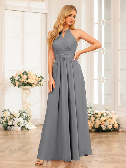 Forme Princesse Licou Longue Robes de soirée de mariage avec Côté fendu