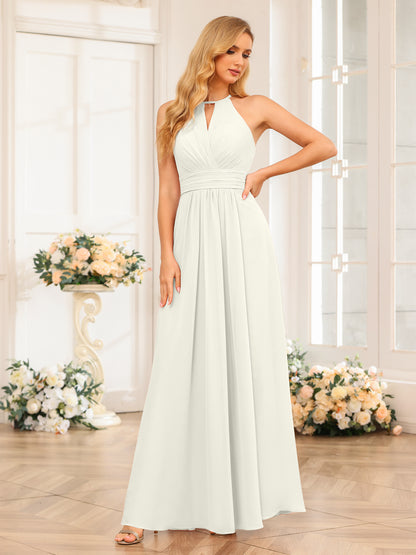 Forme Princesse Licou Longue Robes de soirée de mariage avec Côté fendu