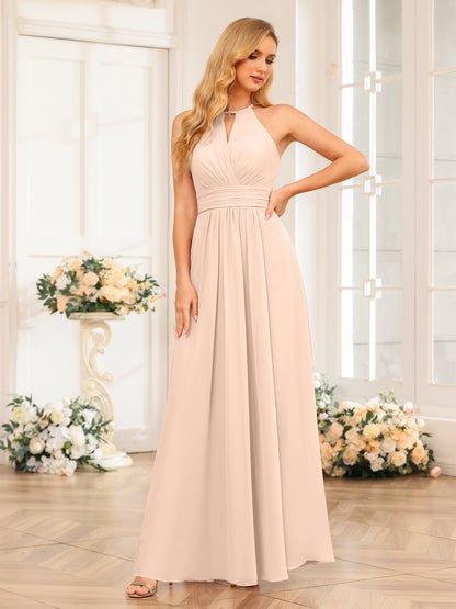 Forme Princesse Licou Longue Robes de soirée de mariage avec Côté fendu