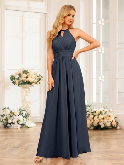 Forme Princesse Licou Longue Robes de soirée de mariage avec Côté fendu