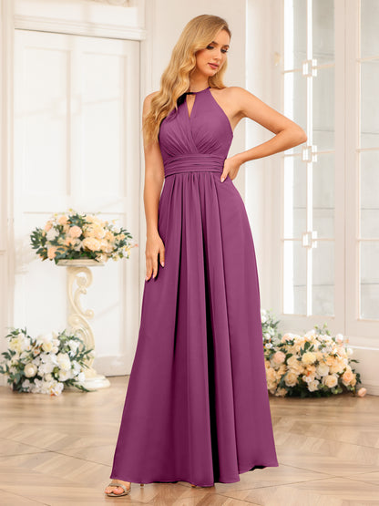 Forme Princesse Licou Longue Robes de soirée de mariage avec Côté fendu