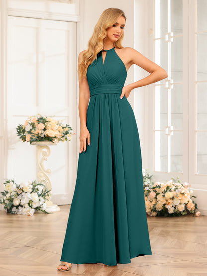 Forme Princesse Licou Longue Robes de soirée de mariage avec Côté fendu