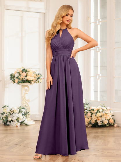 Forme Princesse Licou Longue Robes de soirée de mariage avec Côté fendu