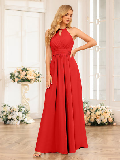 Forme Princesse Licou Longue Robes de soirée de mariage avec Côté fendu