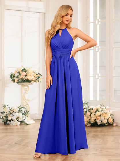 Forme Princesse Licou Longue Robes de soirée de mariage avec Côté fendu