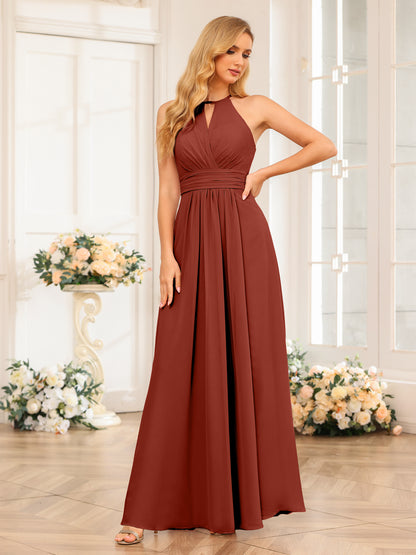 Forme Princesse Licou Longue Robes de soirée de mariage avec Côté fendu