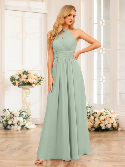 Forme Princesse Licou Longue Robes de soirée de mariage avec Côté fendu