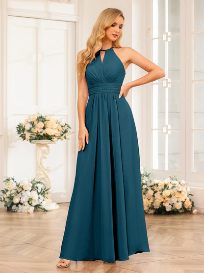 Forme Princesse Licou Longue Robes de soirée de mariage avec Côté fendu