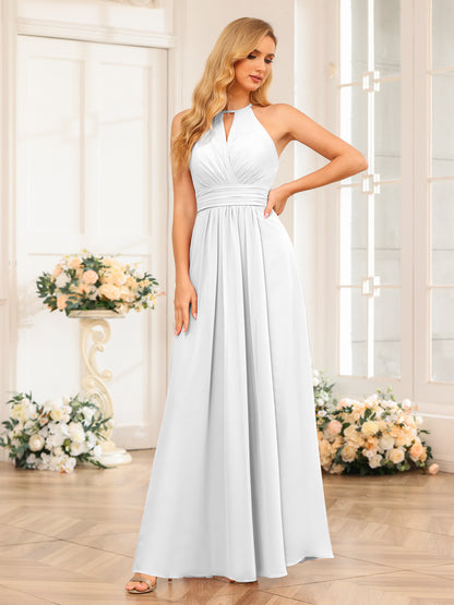 Forme Princesse Licou Longue Robes de soirée de mariage avec Côté fendu