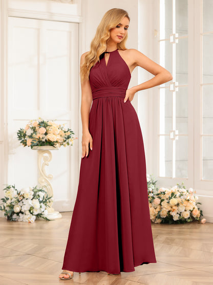 Forme Princesse Licou Longue Robes de soirée de mariage avec Côté fendu